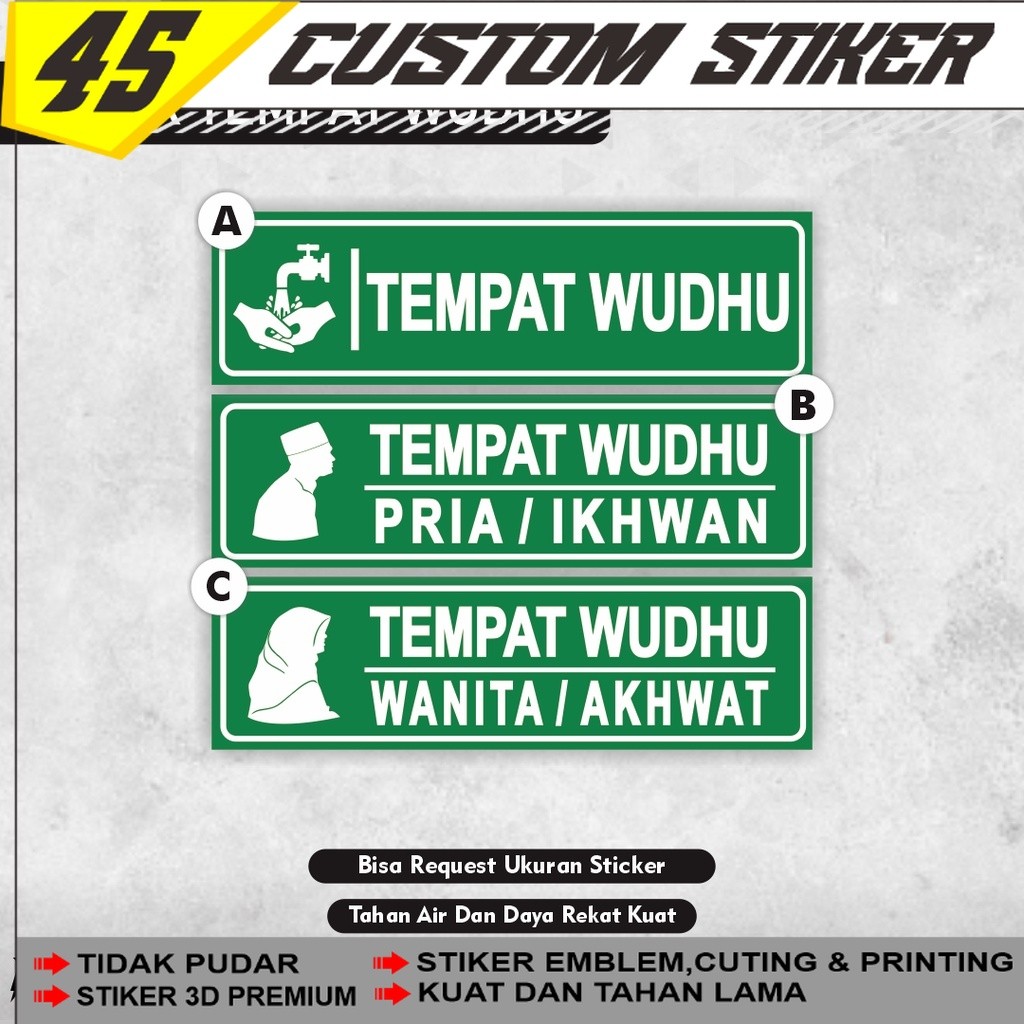 Sticker Tempat Wudhu Pria / Sticker Tempat Wudhu Wanita / Sticker Tempat Wudhu / Sticker Tempat Wudh