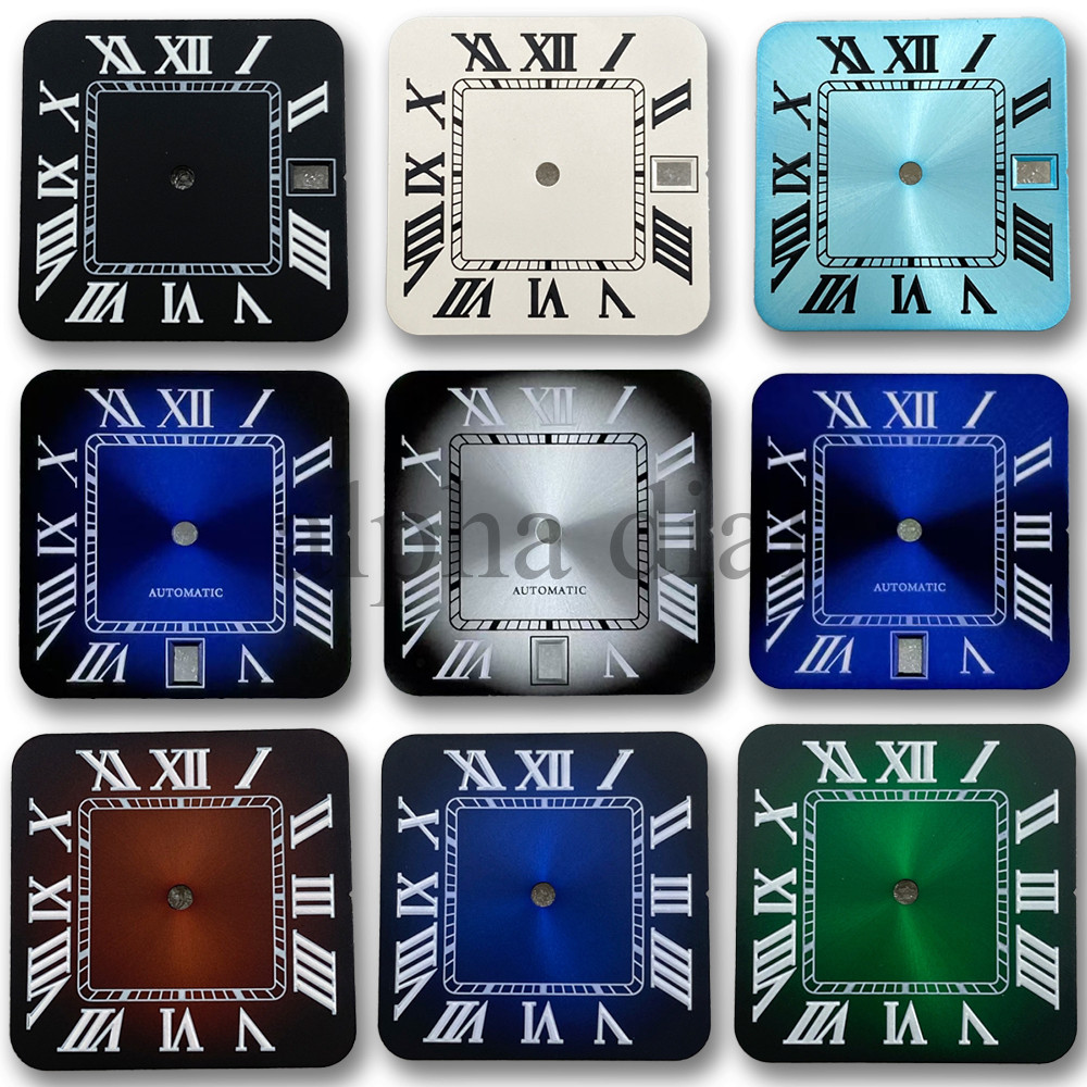 27mm No Logo 3.0/6.0 Square Sunburst Roman Suitable For Seiko Santos Cartier NH35 Meanical Automatic