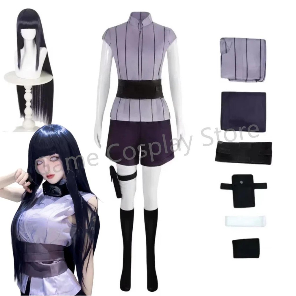 Hyuga Hinata Cosplay Costume Wig Women Outfits Halloween Carnival Party Suit Hyuuga Ninja Cosplayer 
