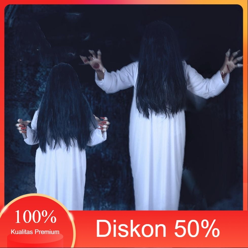 Diskon 11.11  Costume Kuntilanak Kostum Sadako Hantu Wanita Seram Setan Pakaian Halloween Hallowen H