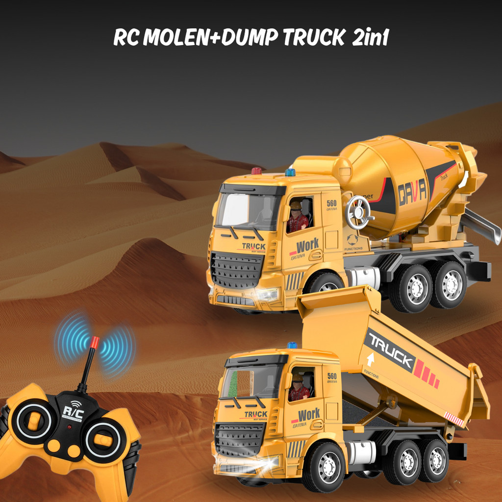 FOURBEAR HENGJIAN RC KONSTRUKSI REMOTE DUMP TRUCK EXCAVATOR PMK MOLEN 11CH KOMBINASI