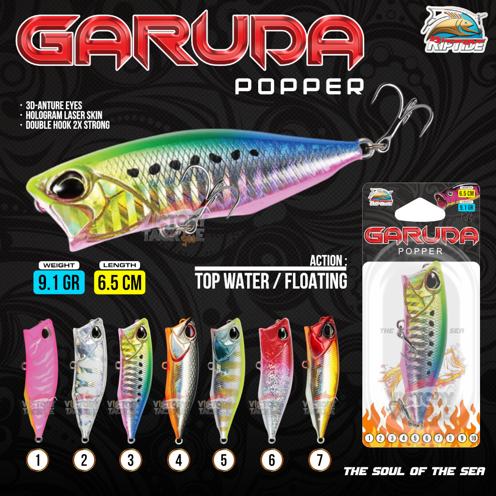 Umpan Pancing Ultralight Casting Mini Popper Riptide Garuda 9 Gram Casting Kakap,Hampala,Toman,Treva