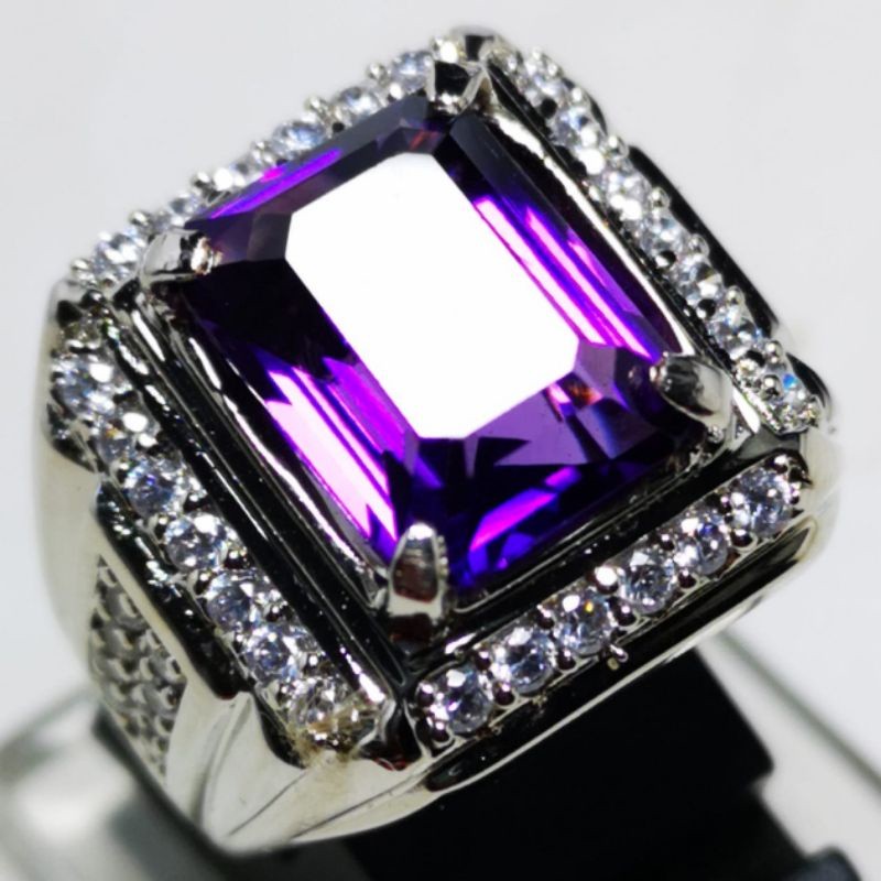 CINCIN PRIA AKIK PERMATA TERMURAH BATU KECUBUNG AMETHYST ASLI NATURAL RING PERAK BANGKOK 926 SIAP PA