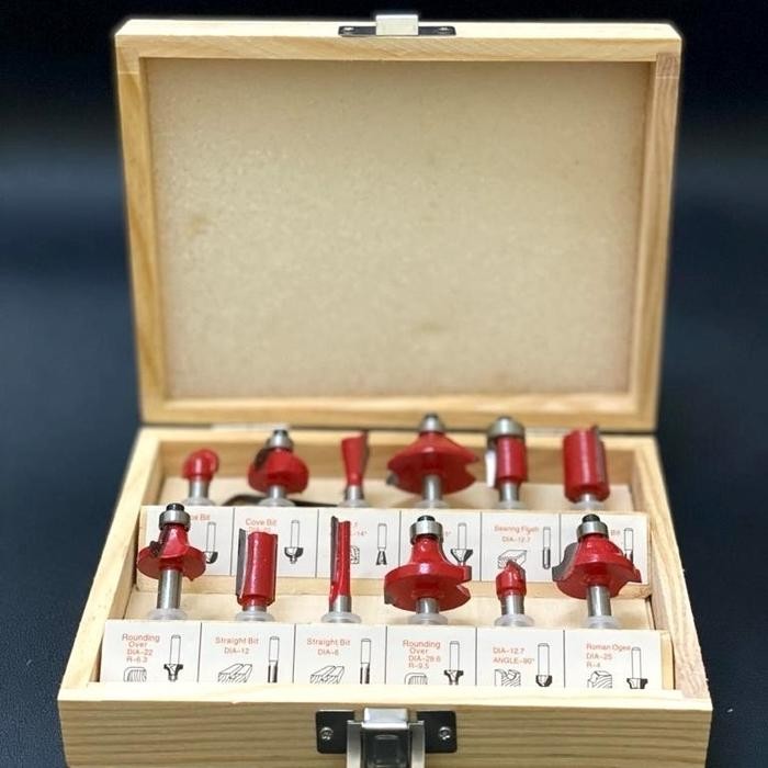 Mata profil set 15pcs / mata trimmer / router bit set + box kayu - 15pcs