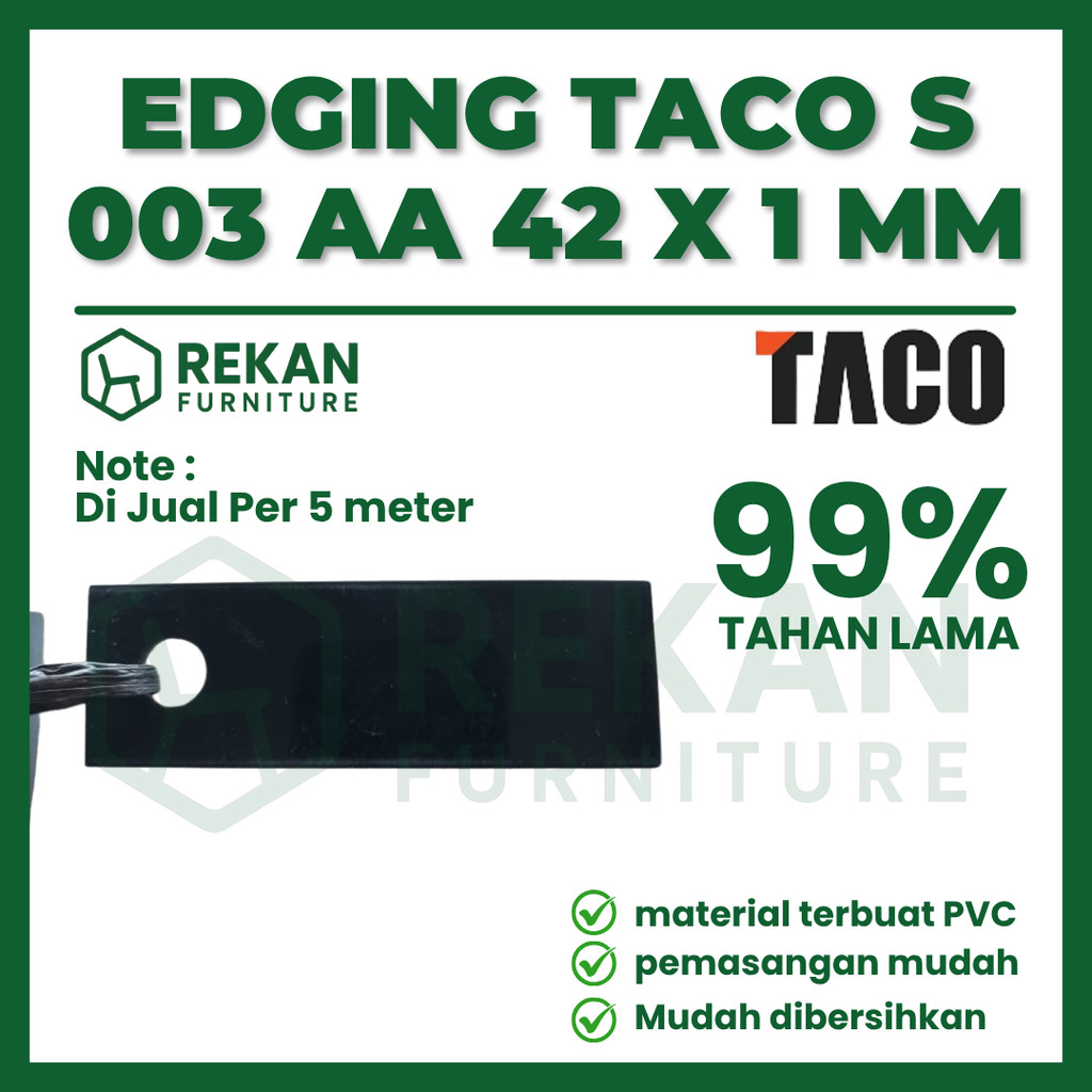 (5 Meter) Edging TACO S 003 Hitam Doff 1 x 42 mm – List Pinggiran PVC Furniture