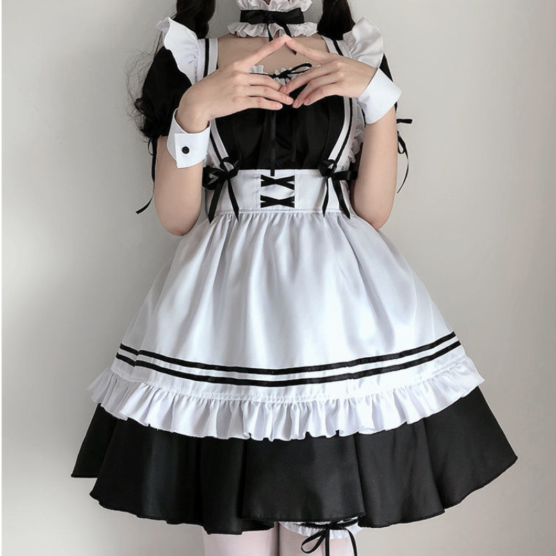 Black White Lolita Maid Costume Cosplay Costumes Cute Dress y Fren Apron Uniform Cafe Maid Party Ski