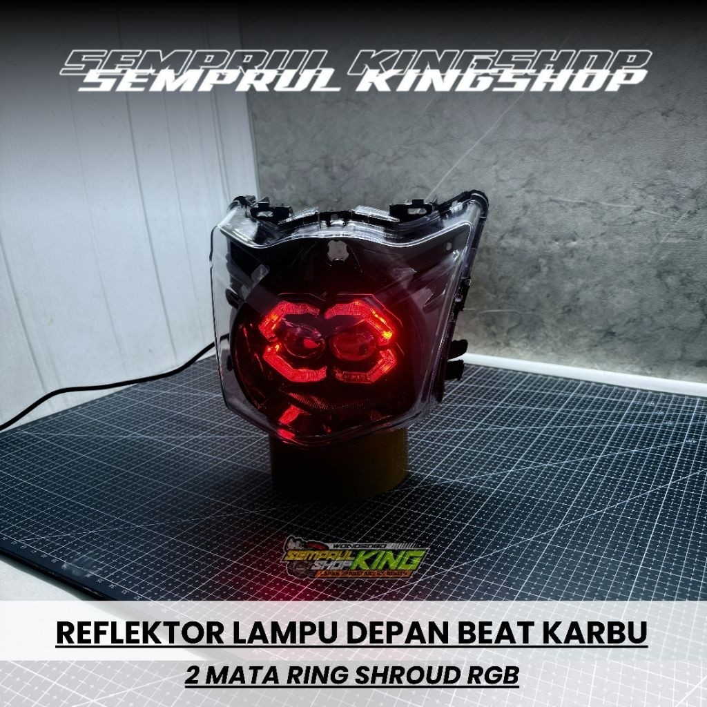2 Mata Lampu Depan Beat Karbu Ring RGB Double Projector Led Super Terang