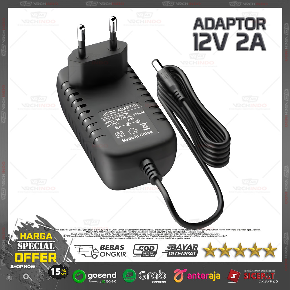 Adaptor Power Supply 12V 2A DC / Charger Universal CCTV Router Lampu Fan 