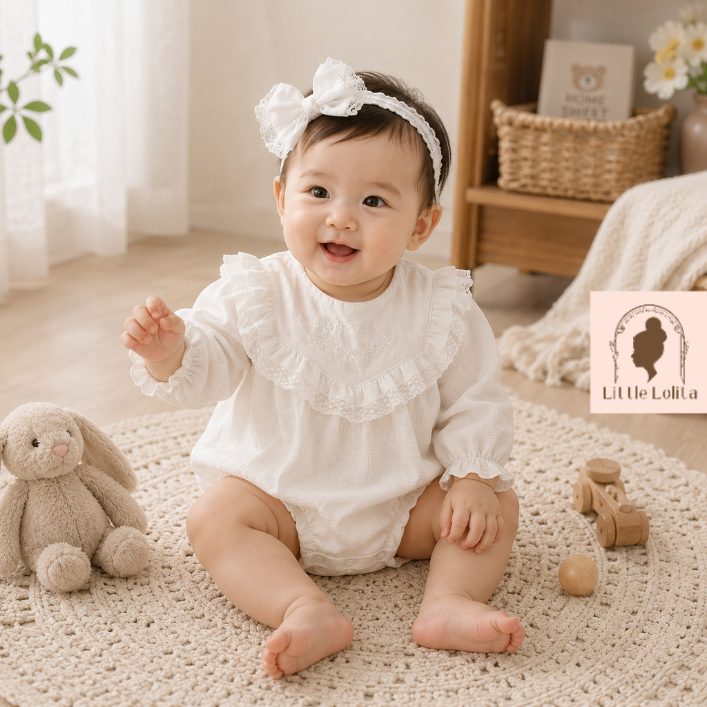 Romper Premium ABBY IMPORT - KOREA AQIQAH BAPTIS MANYUE DRESS TUTU putih white Newborn baby Jumpsuit