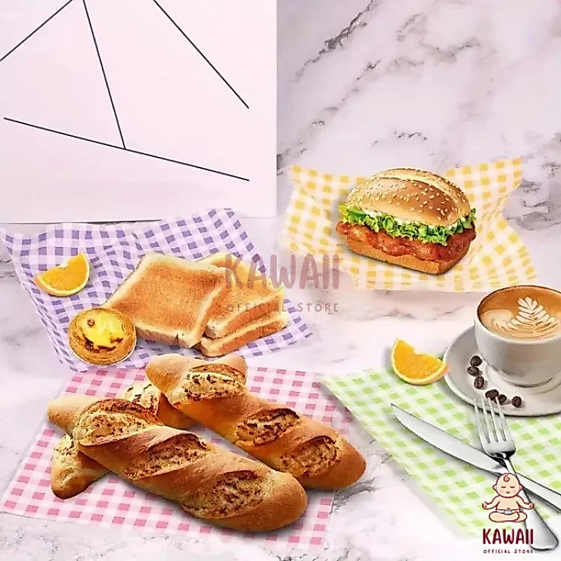 KS Kertas Alas Bento 18x18cm Anti Lengket Food Grade Motif Kotak Bear Bakery / Kertas Tatakan Baking
