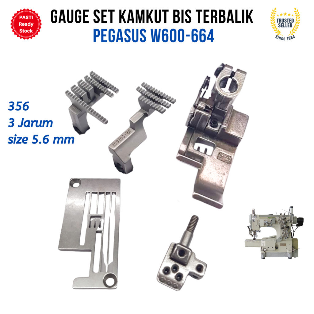 JAGO JAHIT Gauge Set PEGASUS W600-664 356 Jarum 3 Kamkut Overdeck BIS TERBALIK Getset