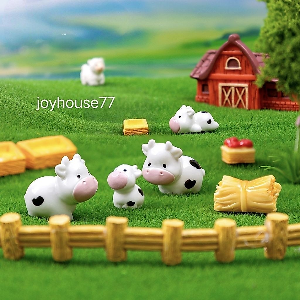 Miniatur Peternakan Sapi Kandang Jerami Mainan Resin Ornamen Prakarya Pajangan Hiasan Dekorasi Maket
