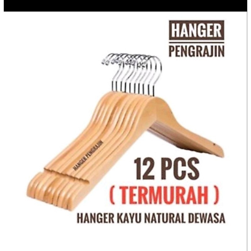 Hanger kayu hanger dewasa isi 1 lusin  (12 pcs)