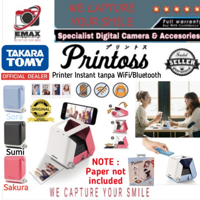 Takara Tomy Printoss Photo Instant Printer Mini Portable WARNA PINK Cetak Photo Instax Paper Polaroi