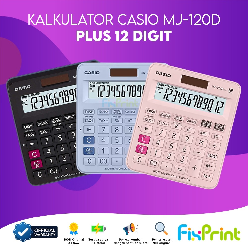 FixPrint Calculator Casio MJ-120D Check Correct Plus 12 Digits Kalkulator Desktop MJ 120D Cek Ulang 
