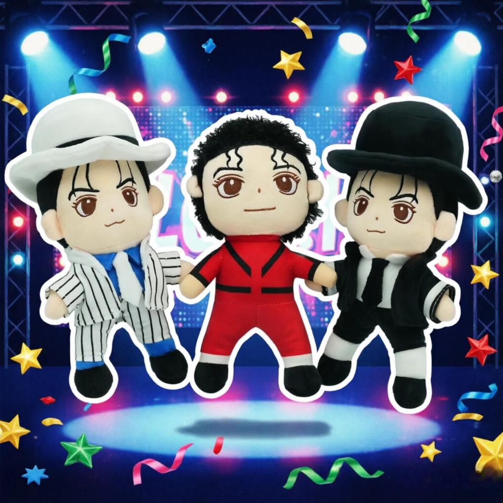 25CM Q Version Michael Jackson Doll Beat It Red Jacket Plush Toy Iconic Stage Costume Figure
