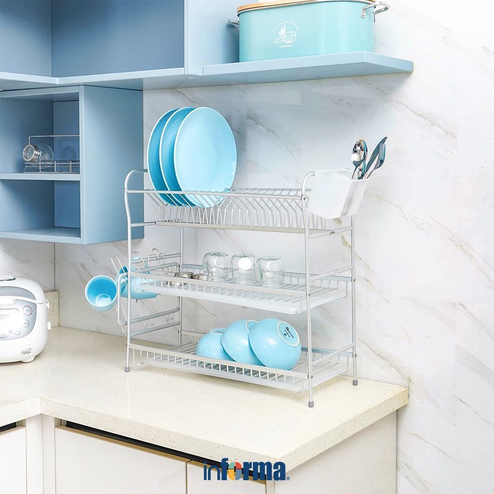 Informa Valco Rak Piring 3 Tingkat Rak Dapur Tempat Piring Tempat Penyimpanan Piring Dish Rack Rak P