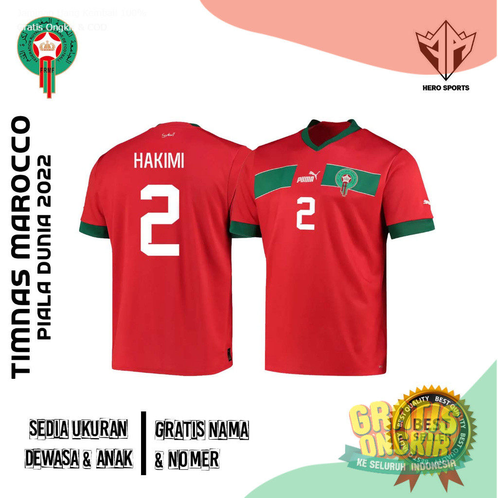 Jersey Maroko/Marocco 2022 Piala Dunia Qatar 2022 Full Printing/ Juara 2026
