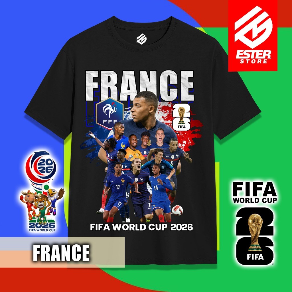 Ester.id – Tshirt Kaos Piala Dunia 2026 FIFA World Cup Timnas Prancis 100% Original Cotton Combad 24