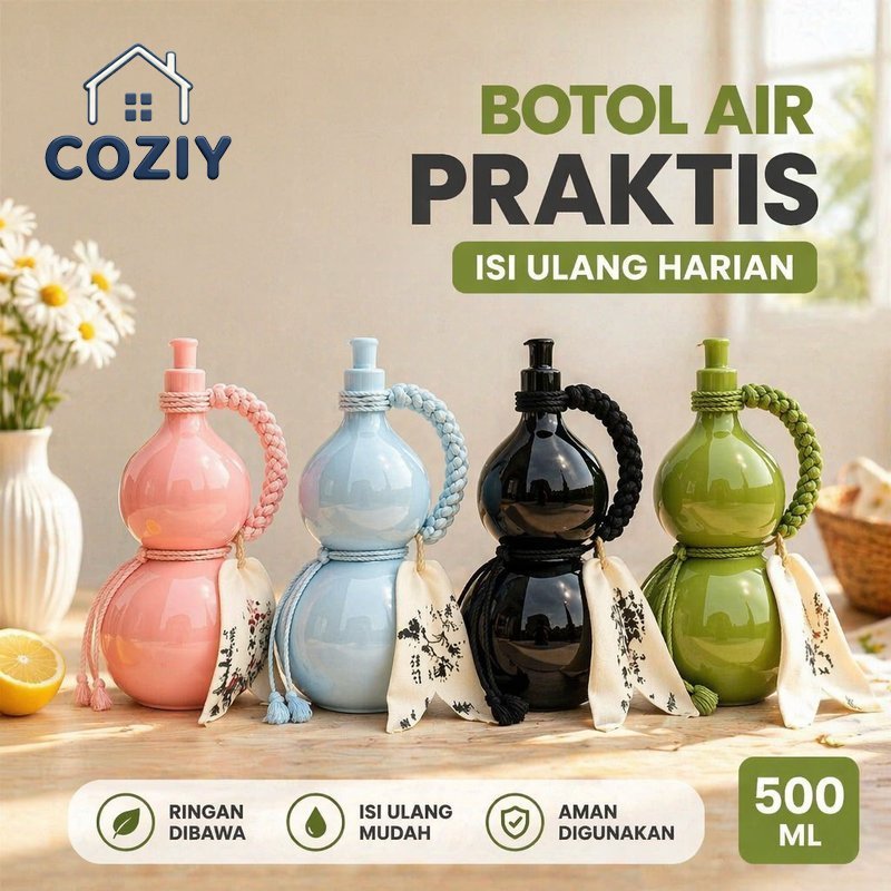 Botol Minum Kaca Labu 500 Ml Gaya Cina Portable Dengan Tali Untuk Olahraga Travel Sekolah