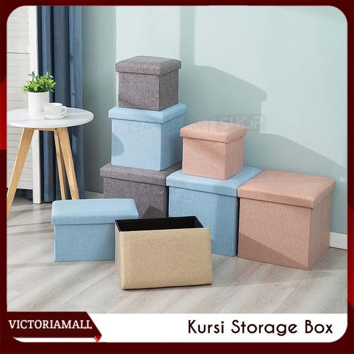 Bangku Storage Lipat Multifungsi Ottoman Box Penyimpanan Serbaguna Kursi Duduk Foldable Organizer Ma