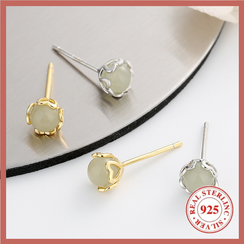 Ready Stock Anting-anting Tusuk Perak 925 Dengan Batu Giok Emas Baru