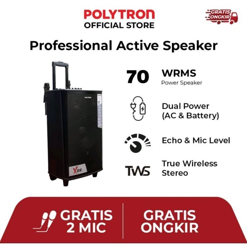 Speaker Aktif Polytron PAS PRO 10F7 10 Inch Free 2 Mic Wireless - Original