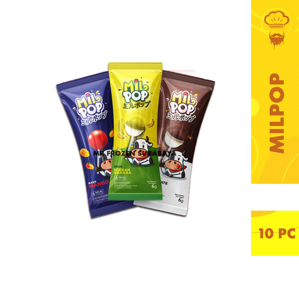 

Permen Susu Milpop Rasa Coklat Susu Strawbery Banana Isi 10 pc