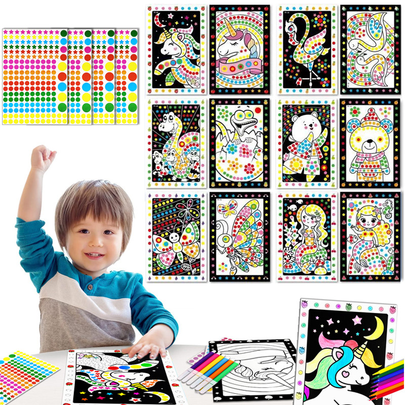 

Cartoon Animal Drawing Mosaic Sticker Funny Puzzle Dot Stickers For Kids Children Early Educational Patience Training Toys