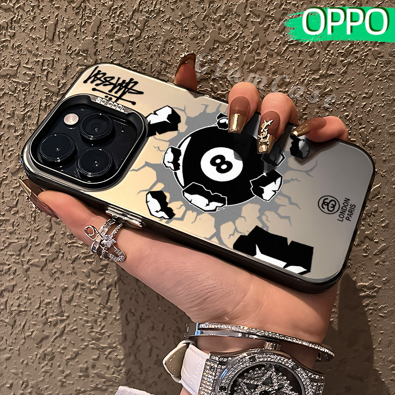 Keren Black-Ball-8 Glossy Hologram PC Case OPPO A18 A57 A16 A15 A17 A60 A3x A3s A5s A54 A53 A12 A31 