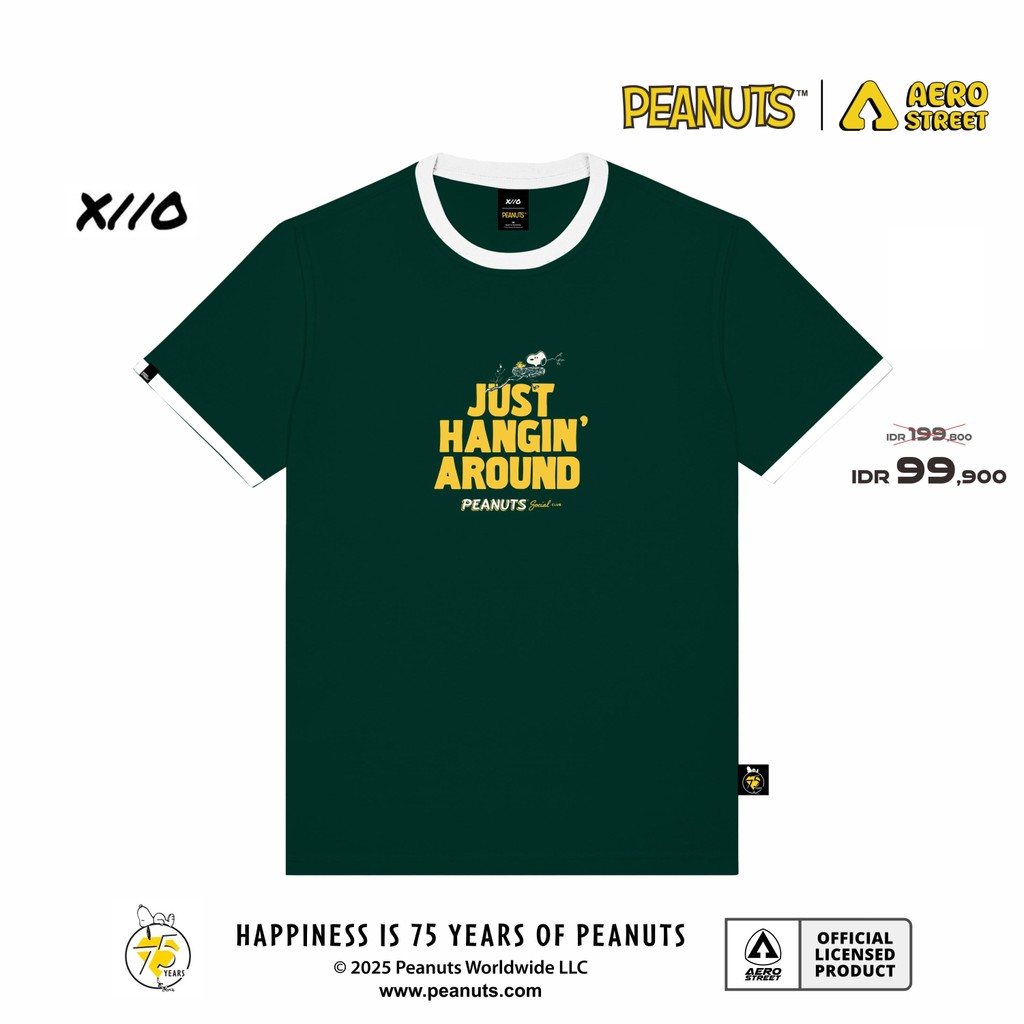 Aerostreet T Shirt Snoopy Just Hangin Around Hijau Botol Off White Kaos T Shirt AACAA