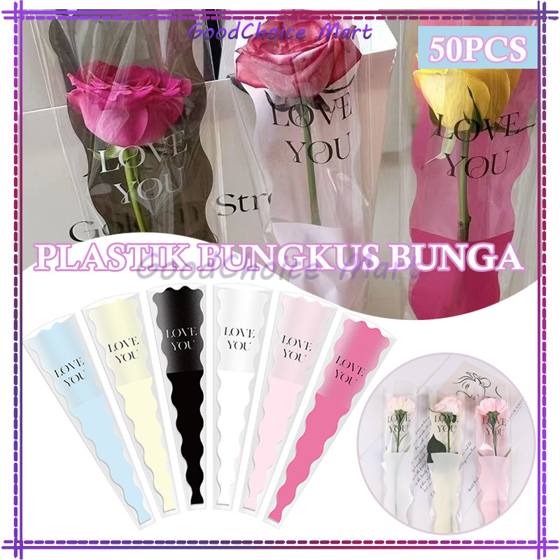 

(50 pcs) Plastik Bungkus Bunga Mawar Setangkai/Single Flower Wrapping Cellophane/Bungkus Bunga Plastik