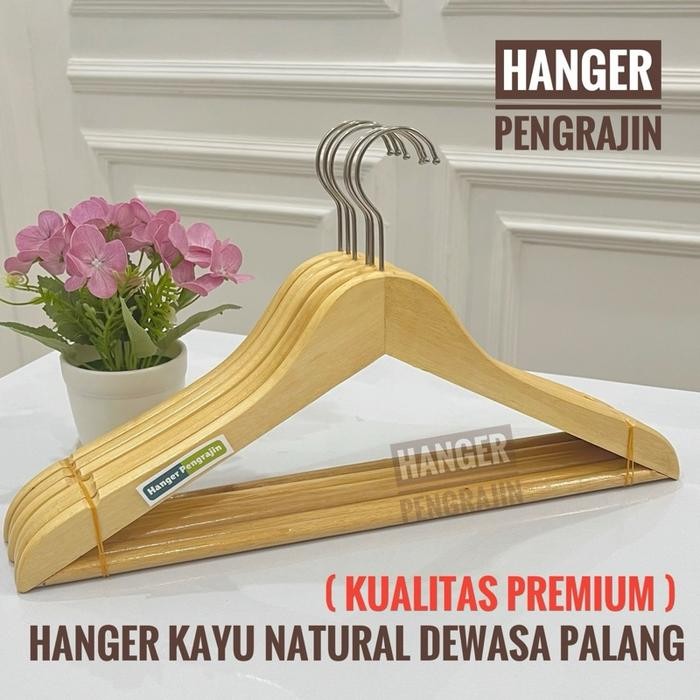 

HANGER KAYU NATURAL DEWASA PALANG PREMIUM 10PCS - -, -