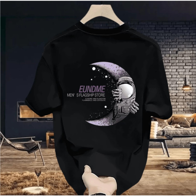 【COD Outlets Katun 100%】Bulan sabit berwarna ungu Outelts Kapas T-shirt Trendy Dicetak Pria Musim Pa