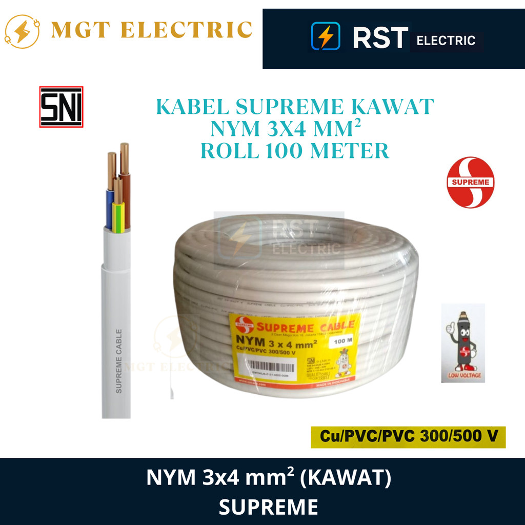 SUPREME NYM 3x4 MM ROL 100 METER / KABEL KAWAT PUTIH INDOOR NYM SUPREME NYM 3x4MM ROL 100M / KABEL K