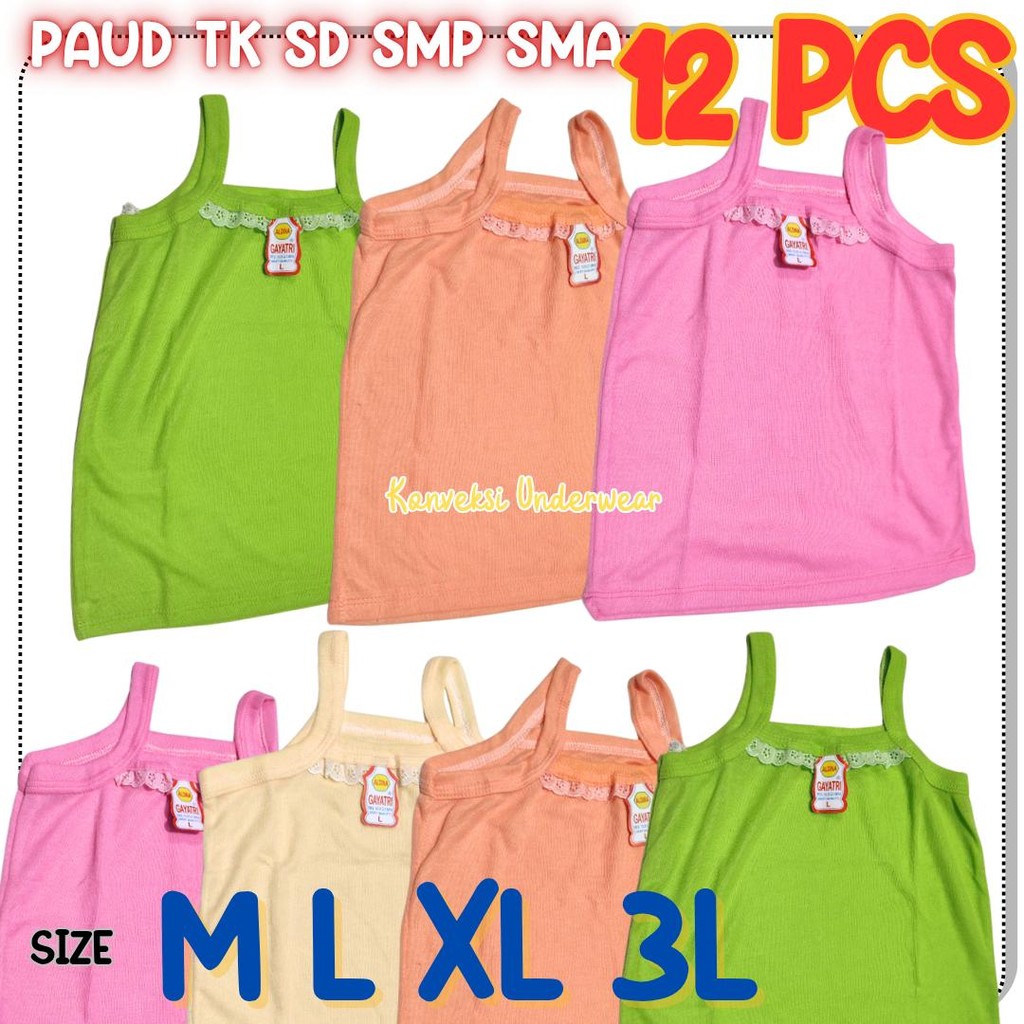 12 Pcs Kaos Dalam Anak Perempuan Singlet Anak Remaja PAUD TK SD SMP SMA Motif Aksen Renda Cantik