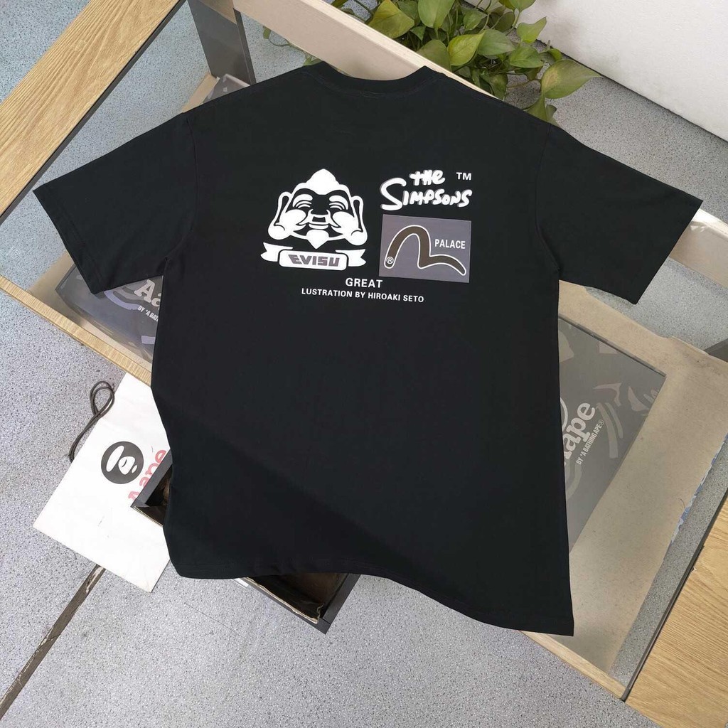 Outlets EVISU 100% Cotton Heavyweight Kaos Boxy Fit T Shirt Unisex Original Kaos Vintage Pria Wanita