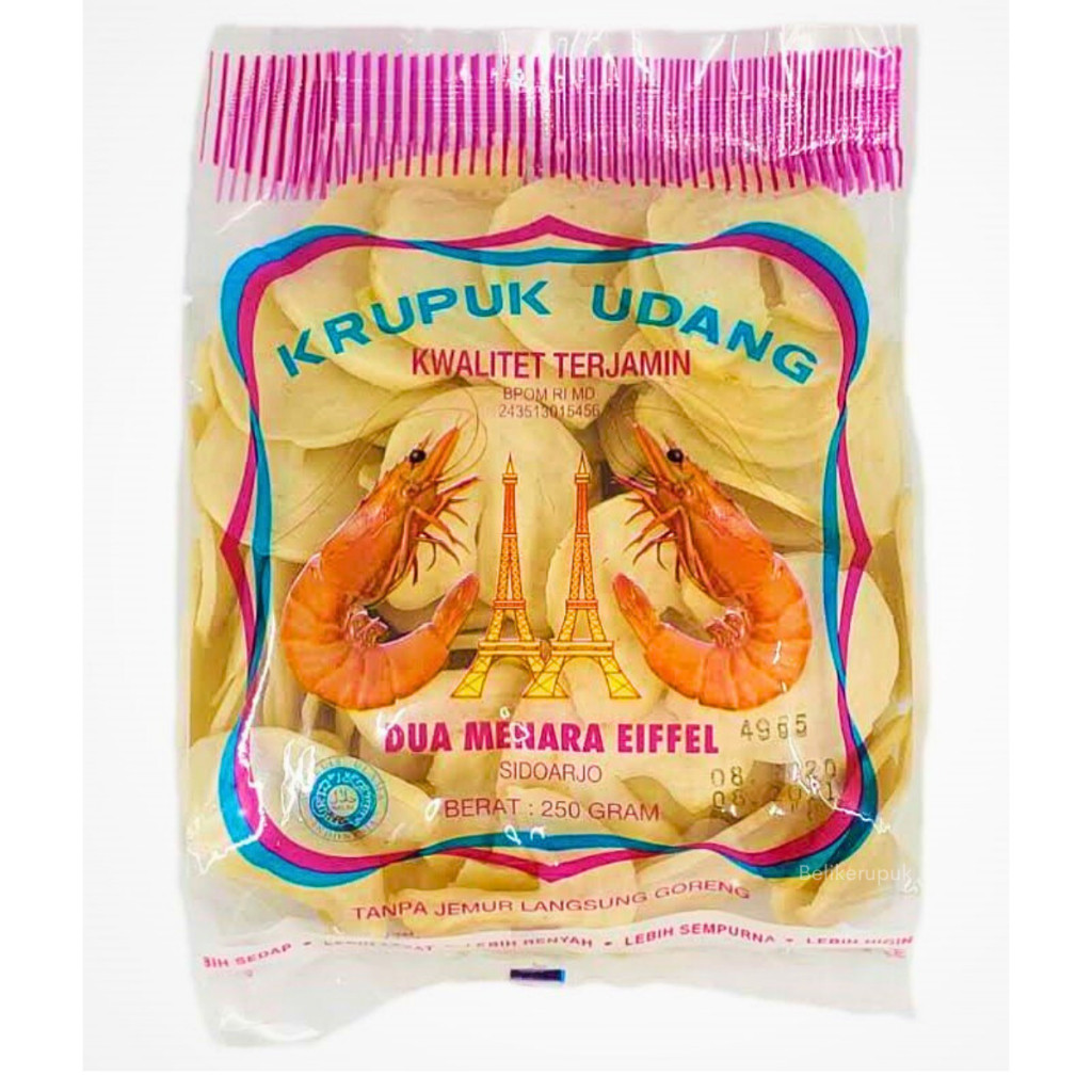

Kerupuk Udang Mentah Sidoarjo Cap Dua Menara Eiffel Eiffle 250g