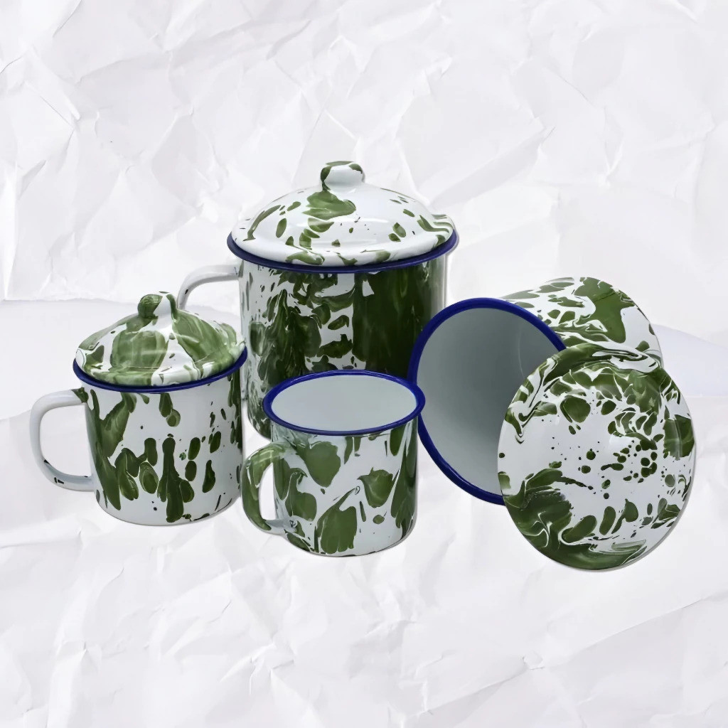 NomiYumi - Gelas Cangkir Mug Jadul Motif Abstrak Gelas Antik Enamel Blurik/Blirik