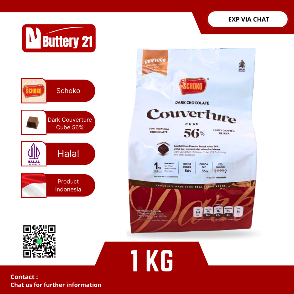 

SCHOKO DARK CHOCOLATE COUVERTURE 56% CUBE 1 KG/COKELAT HITAM KUBUS/COKELAT KUBIK