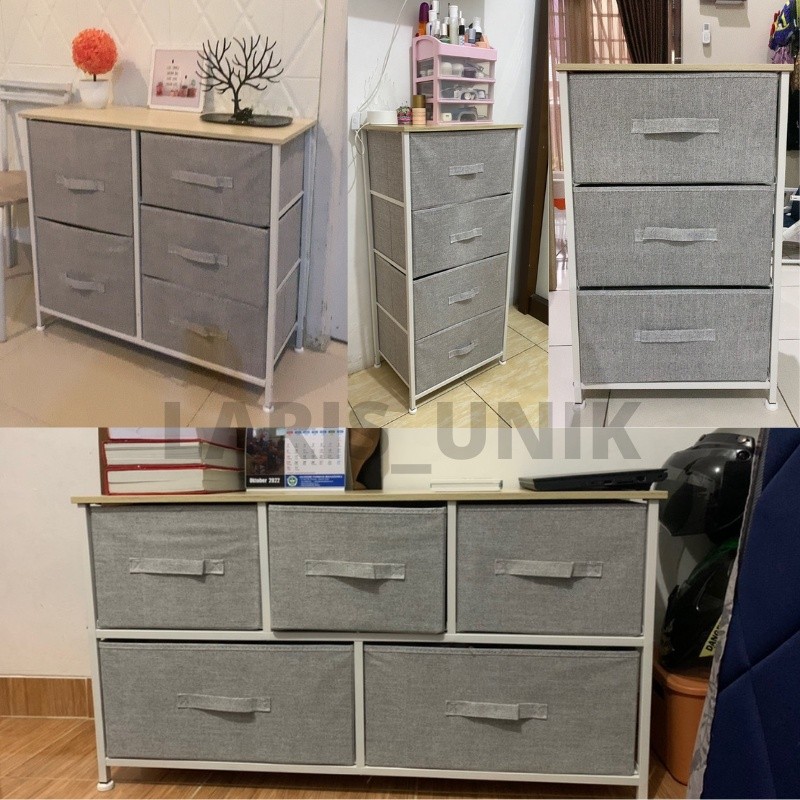 TERMURAH GZ-1/10 Lemari TV 2 Tingkat 5 Laci Kain Linen Lemari Sisi Ranjang Lemari Portable  Rak Lema