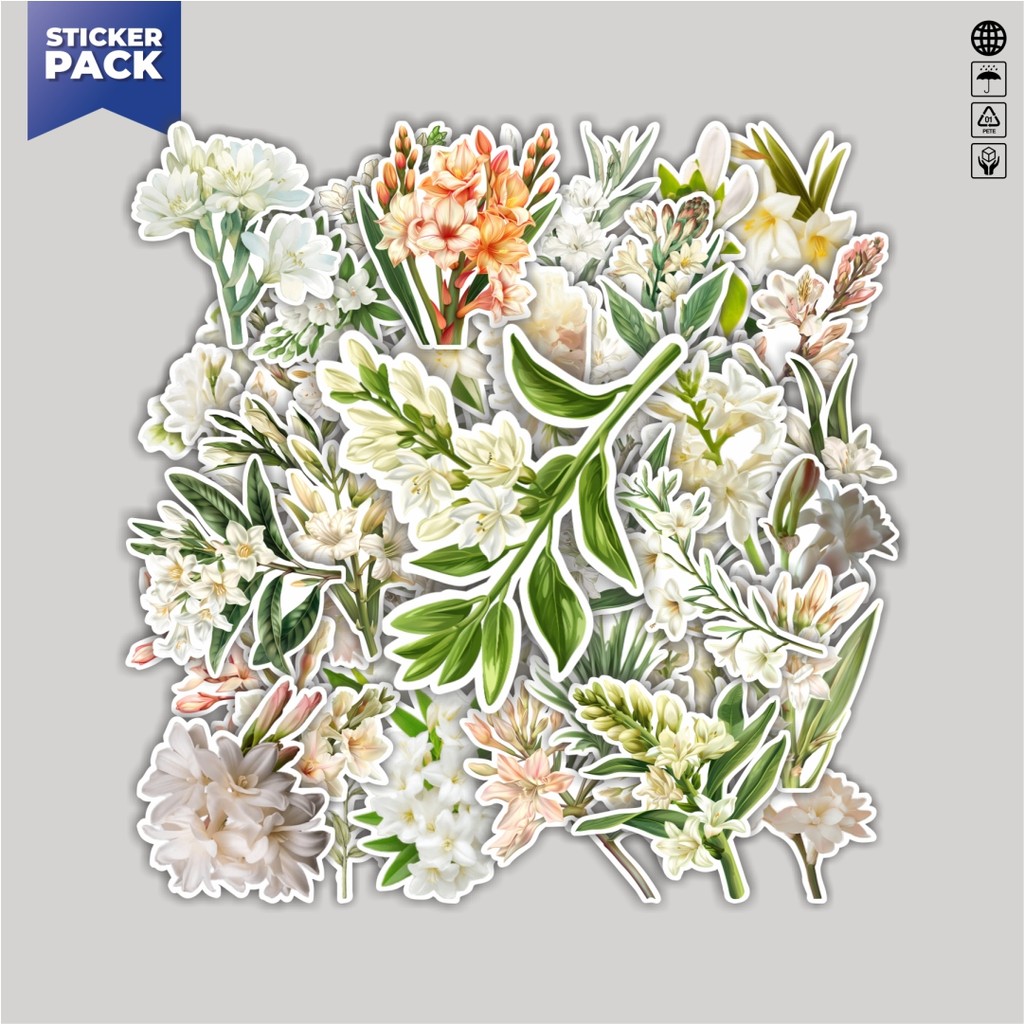 

[100PCS]Stiker Pack Stiker Tuberose Flower [Bunga Sedap Malam] Aesthetic Vinyl Anti Air Dekorasi Sticker Laptop Buku Journal Koper Helm Casing HP Gitar Helm Skateboard