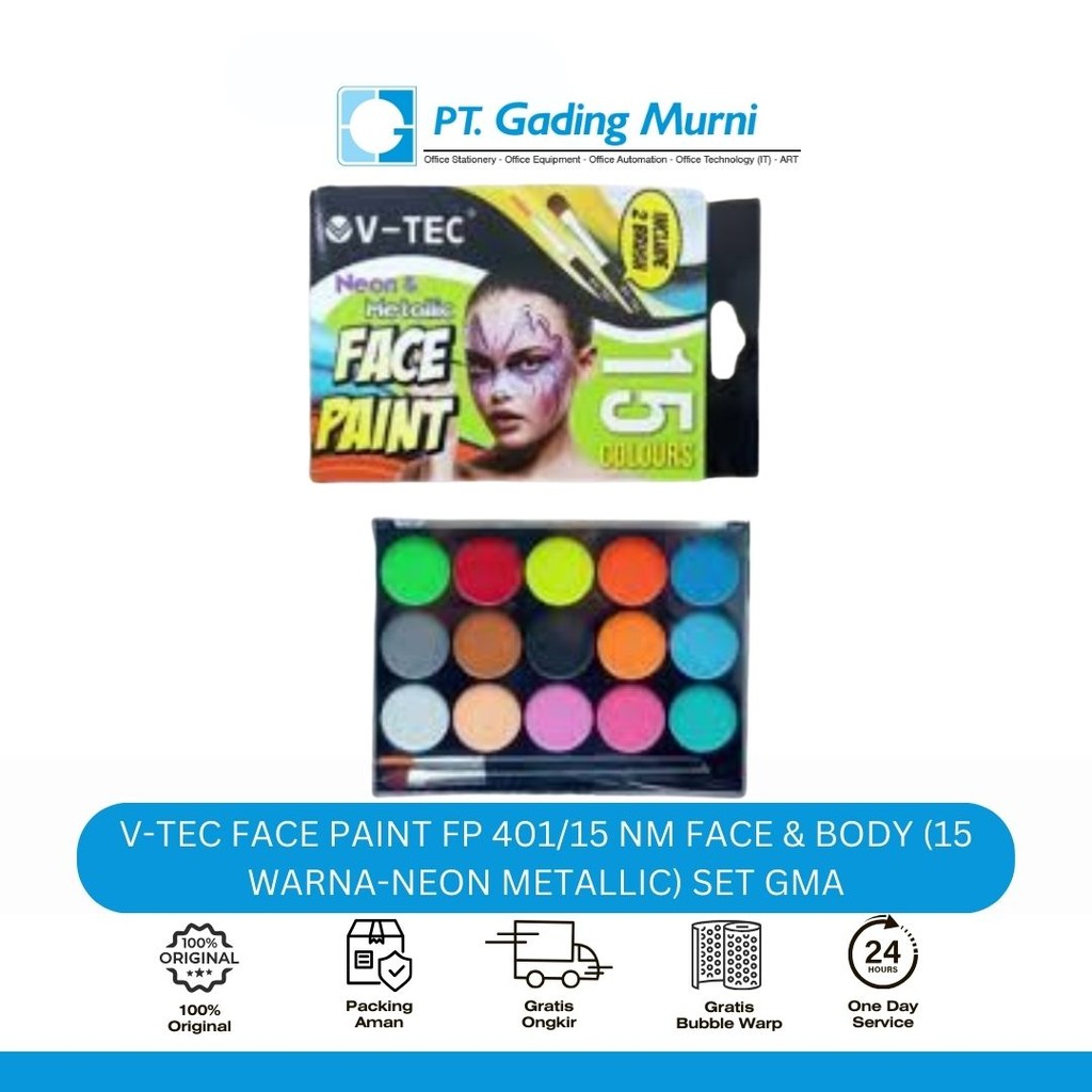 

V-TEC FACE PAINT FP 401/15 NM FACE & BODY (15 WARNA-NEON METALLIC) SET GMA