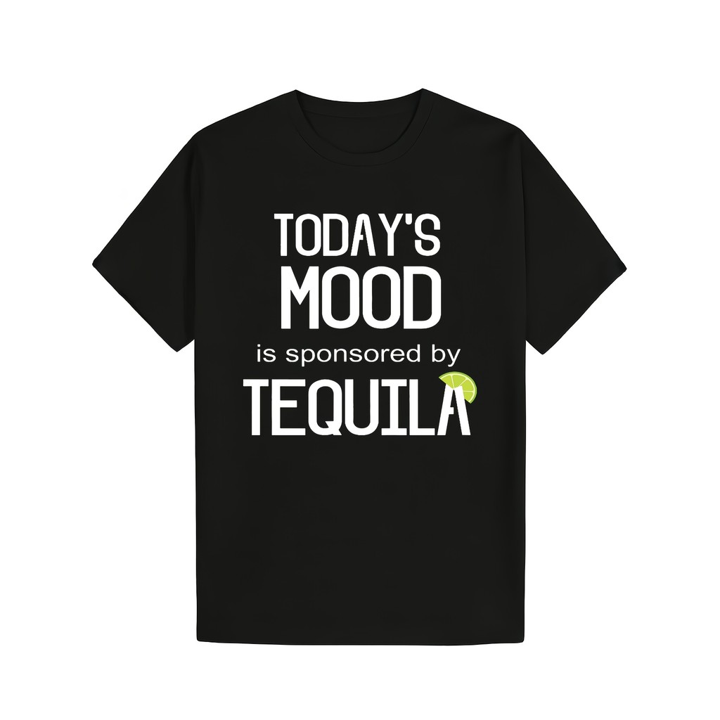 Kaos Pria Lucu "Mood Hari Ini Ditemani Tequila" Katun 100% Klasik Lemon Lime