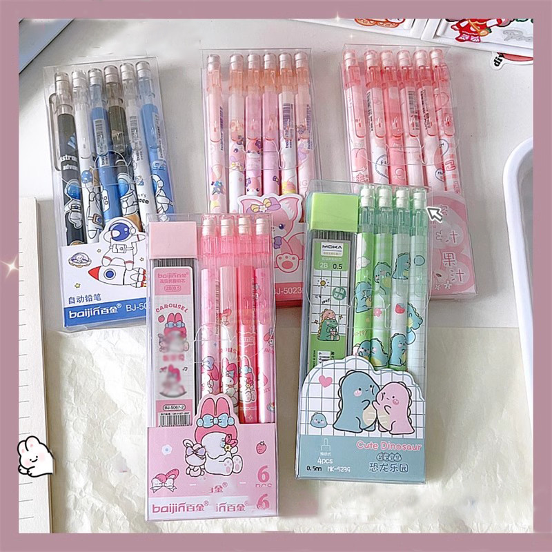

Cute Peach Dinosaur Mechanical Pencils with Refill Leads Erasers Kawaii Automatic Pencils Korean Stationery for School Office