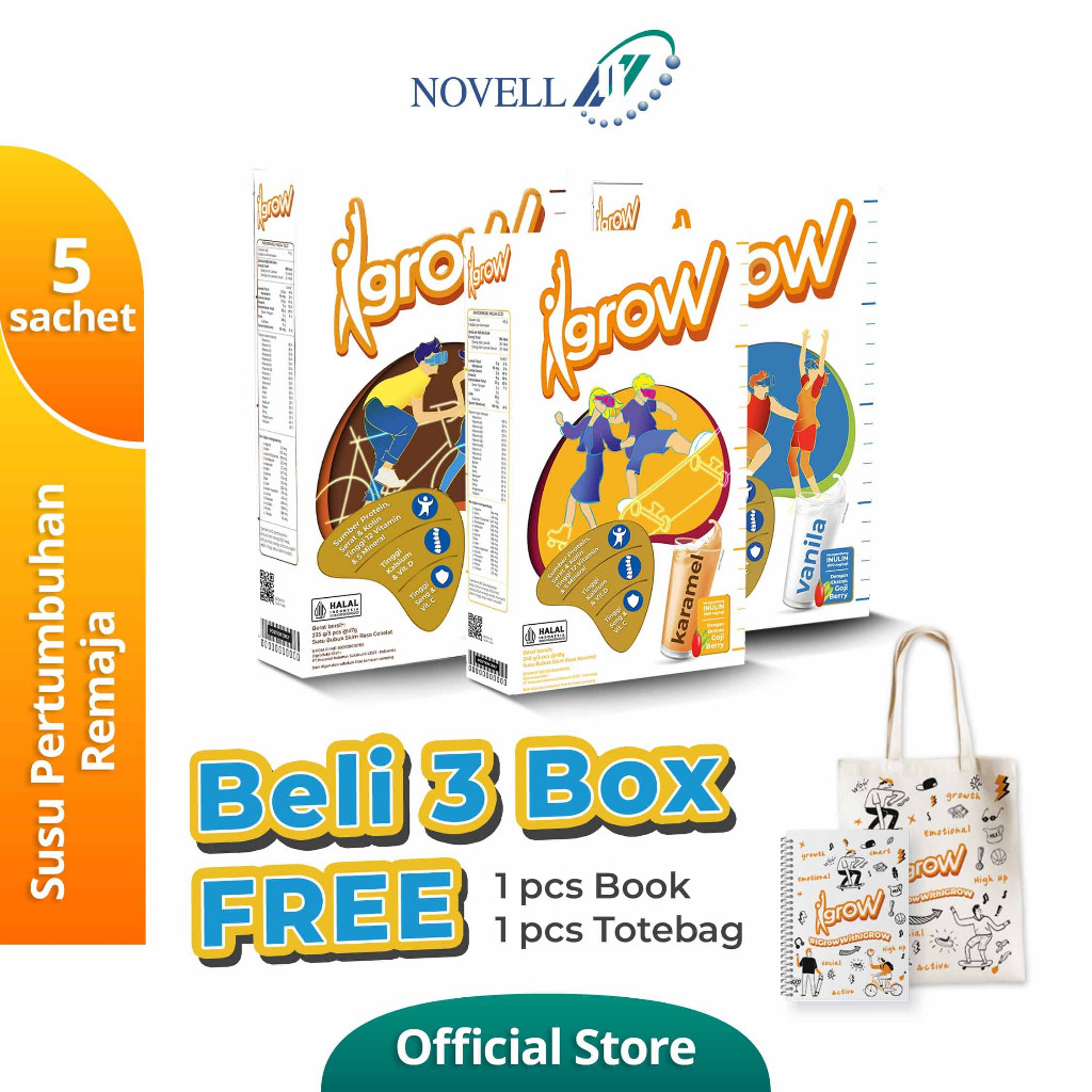 

Igrow Susu Remaja Tinggi Kalsium dan Protein Free Totebag dan Notebook