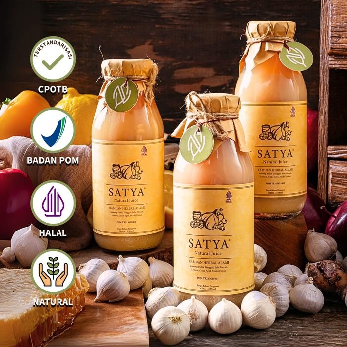 

PROMO! (PAKET 3 BOTOL) SATYA Jus Bawang Putih Tunggal Jahe Merah Madu Hutan Cuka Apel Lemon sudah BPOM TR Natural dan Aman - PAKET 3 BOTOL SATYA NATURAL JUICE