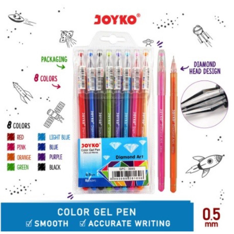 

Pena Gel Joyko Warna Warni GPC-309S - Pulpen isi 8warna/pak