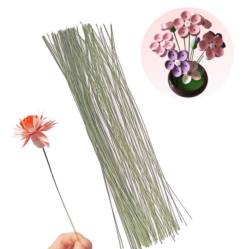 

1mm 100pcs 40cm Floral Wire Stems Flower Pole Paper Cover Iron Wire Green for Quilling Florist Arrangement DIY Wreath Making