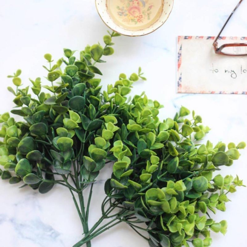 Bunga Grosir Jakarta Lusinan 12pcs Tangkai Daun Ekaliptus Besar Plastik Artificial Bisa COD